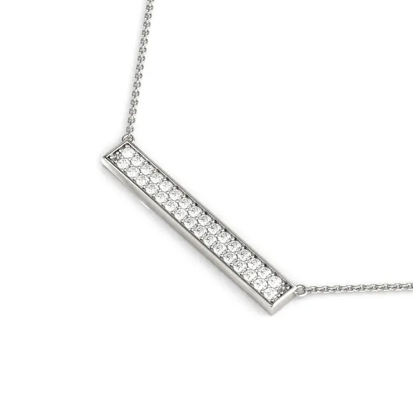 Pavé Round Diamond Bar Necklace Silver