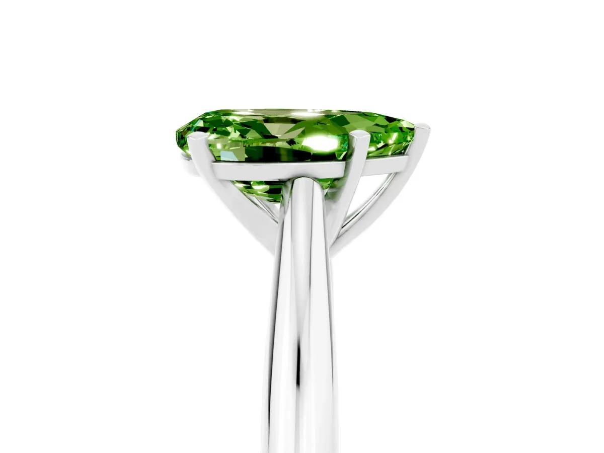 Pear Cut Peridot Solitaire Engagement Ring with Cathedral Setting and Four-Prong Mount White gold