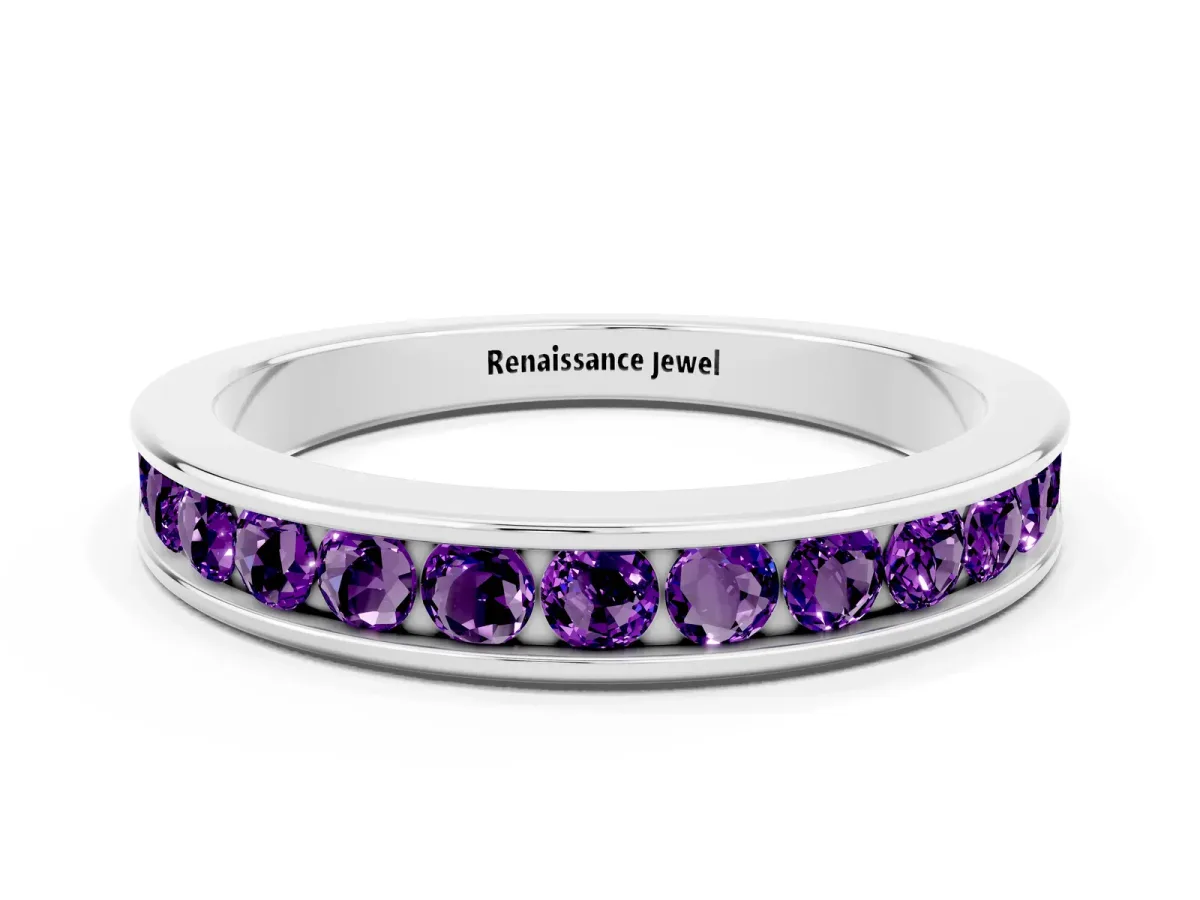 Channel Set Round Amethyst Eternity Band Platinum