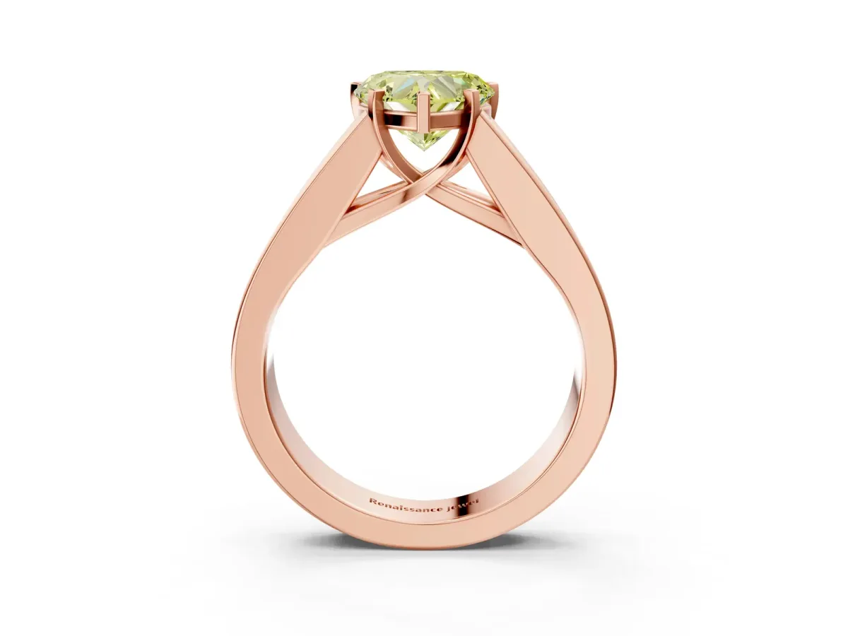 Fancy Yellow Heart Cut Cut Channel Set Solitaire Ring with Four-Prong Setting Rose gold