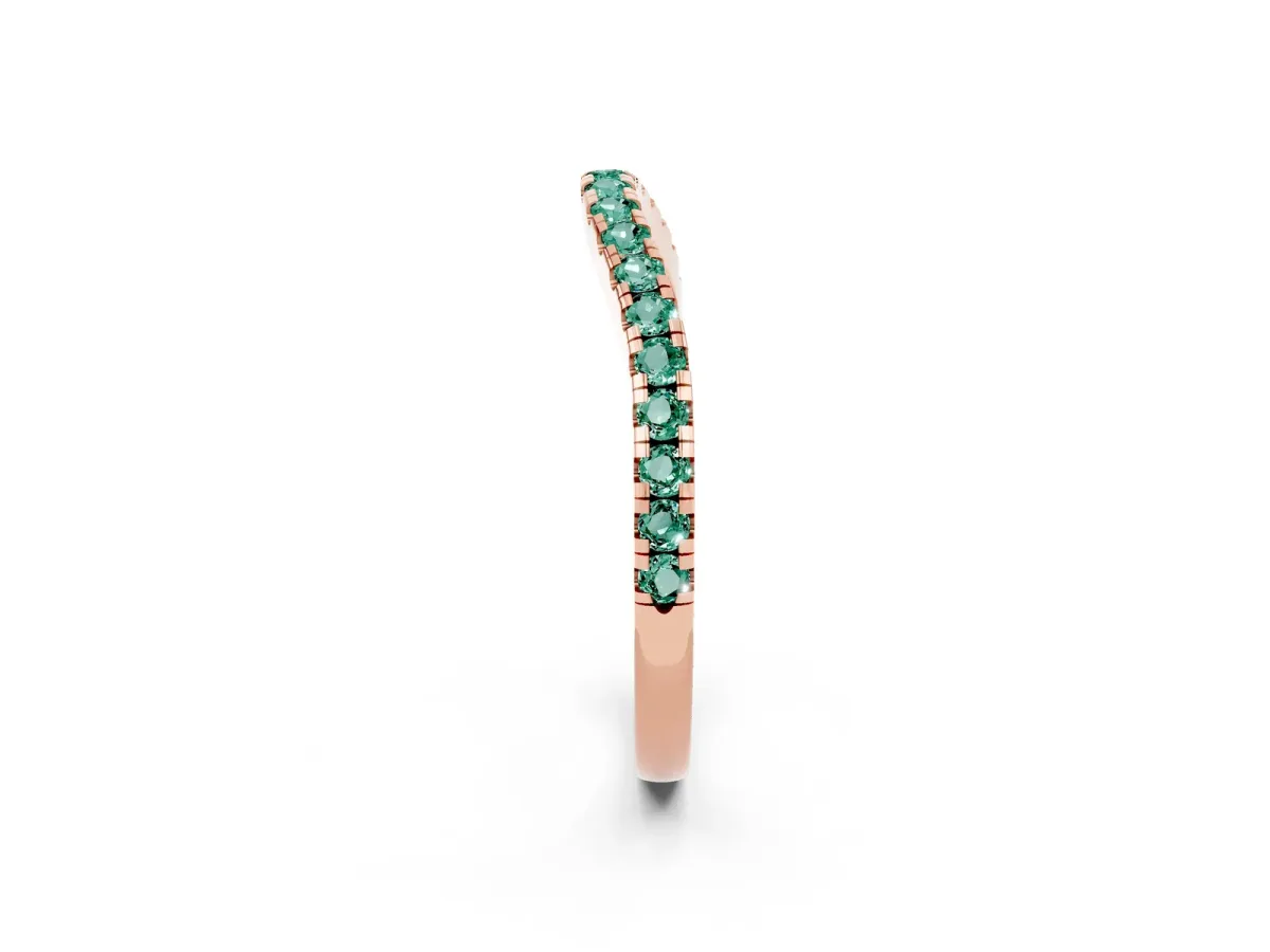 Round Green Sapphire Pavé Half Eternity Band with Shared Prong Setting Rose gold