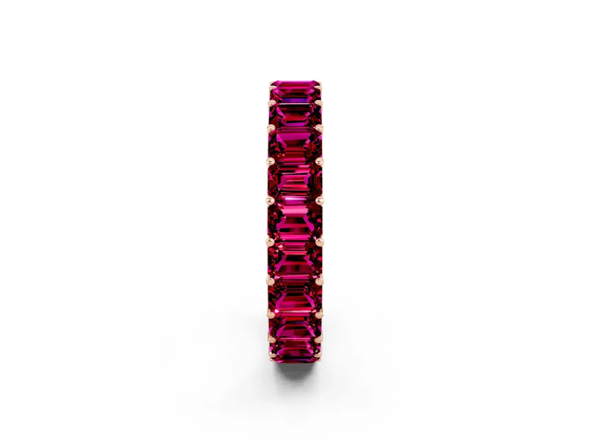 Emerald Cut Garnet Eternity Band with Shared Prong Setting Rose gold