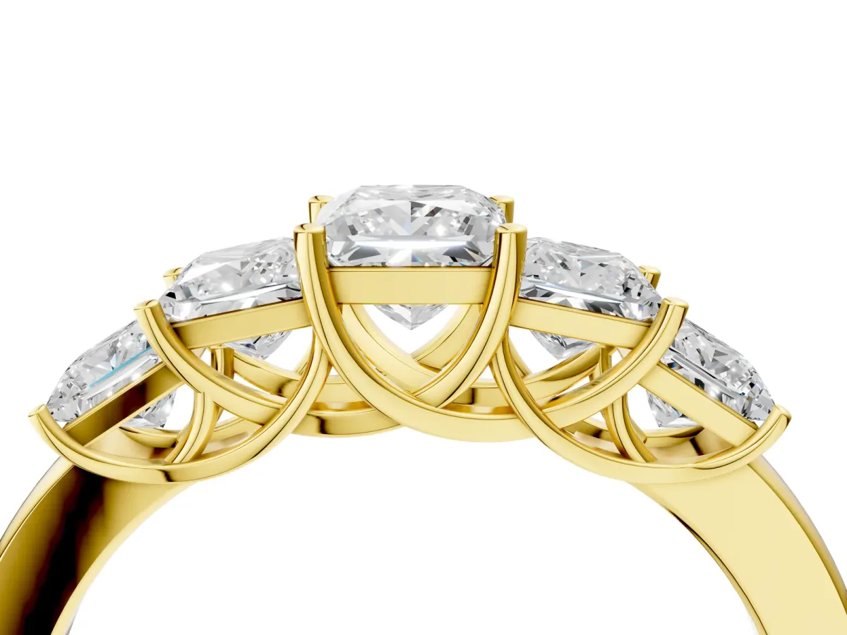 Princess Cut Five-Stone Diamond Ring with Classic Prong Setting Yellow gold