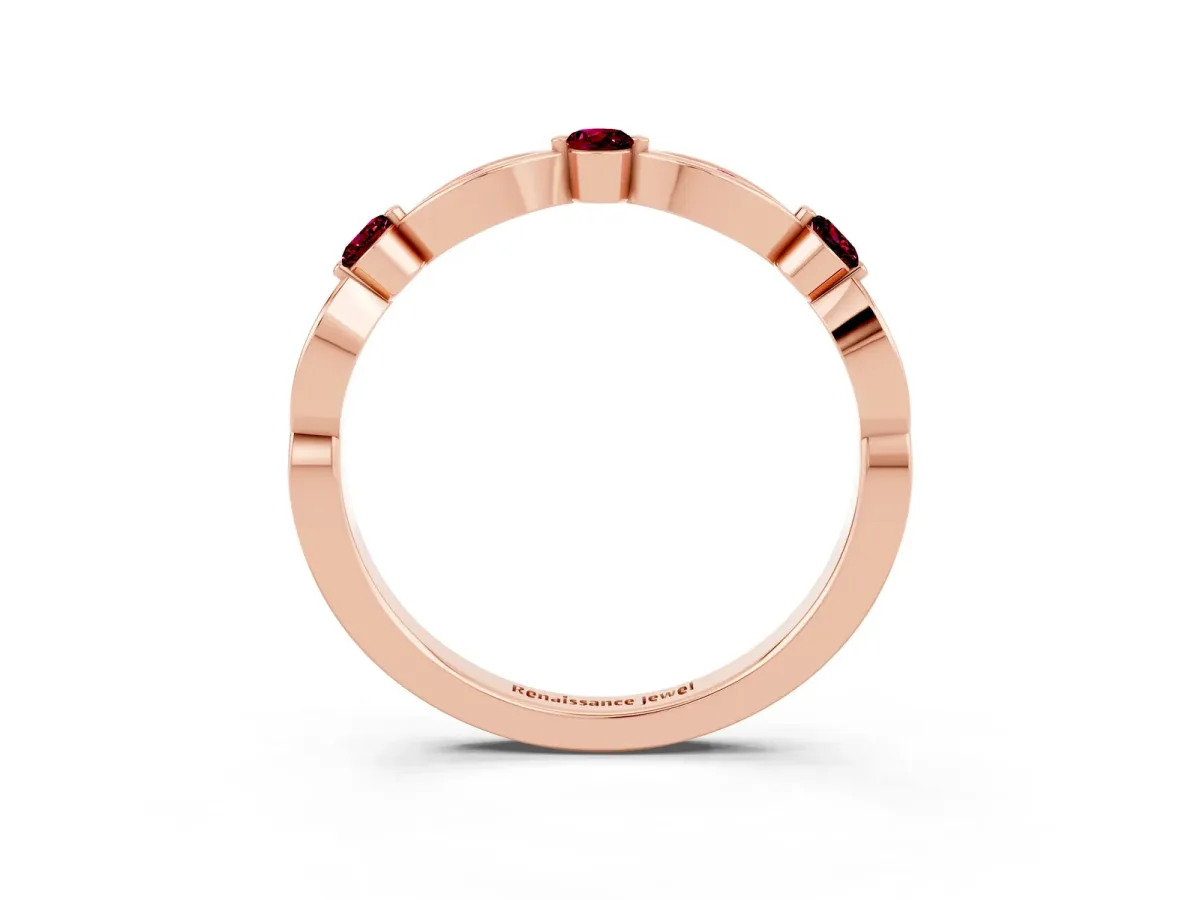 Marquise and Round Garnet Milgrain Band with Bezel Setting Rose gold