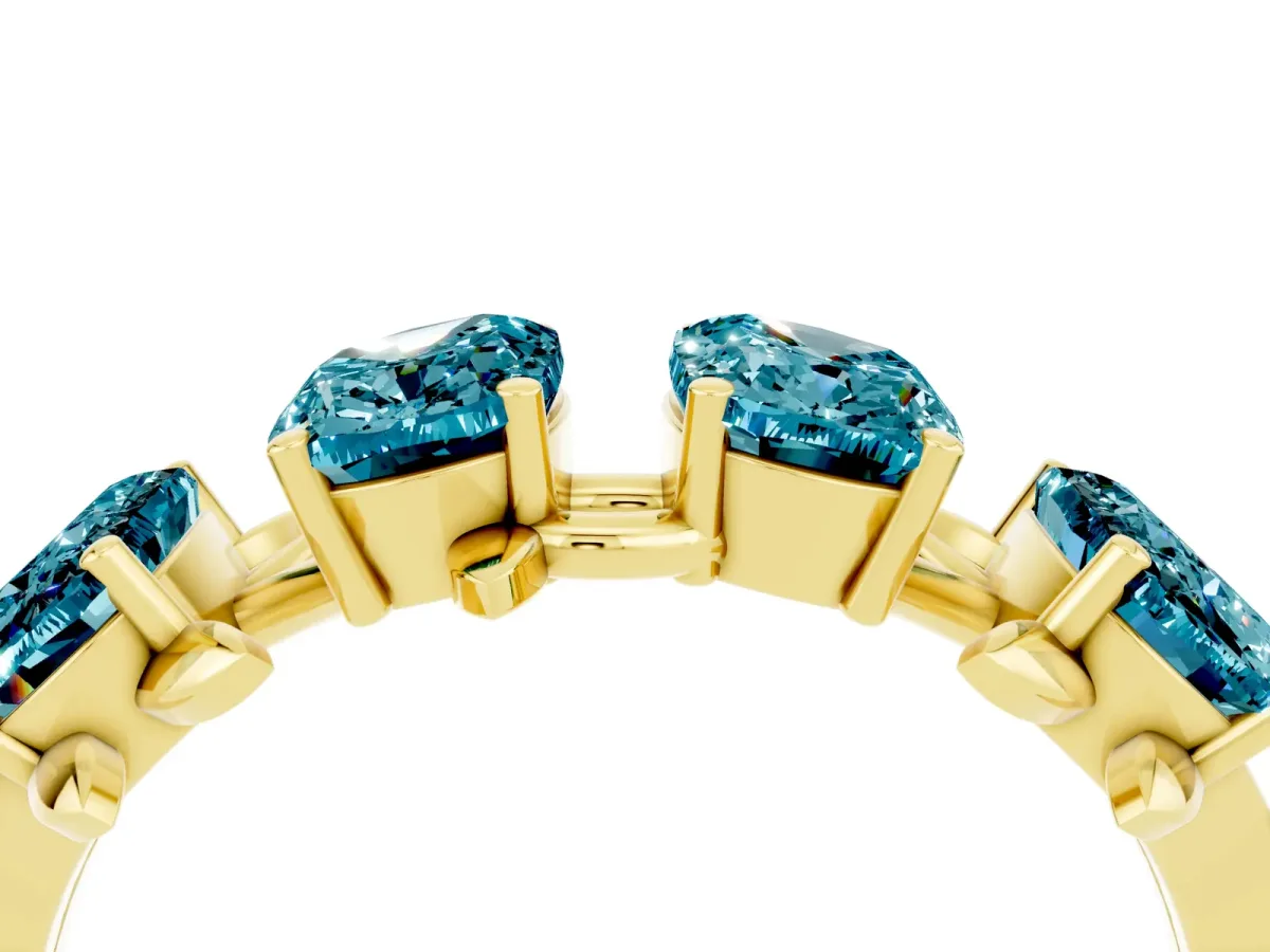 Emerald Cut Blue Topaz Prong-Set Half Eternity Band Yellow gold