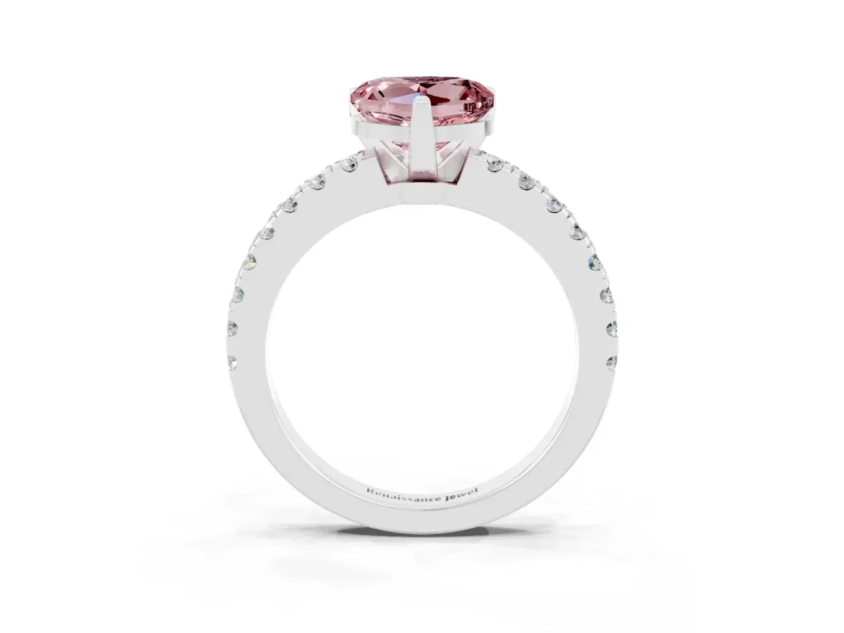 Heart Cut Solitaire Morganite with Pavé Band and Four-Prong Setting Silver