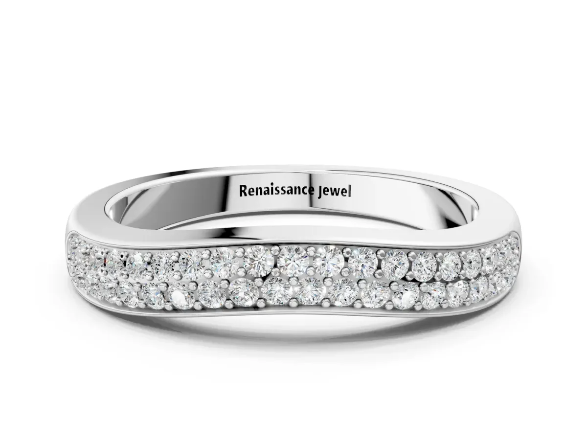 Pavé Round Diamond Contour Band Silver