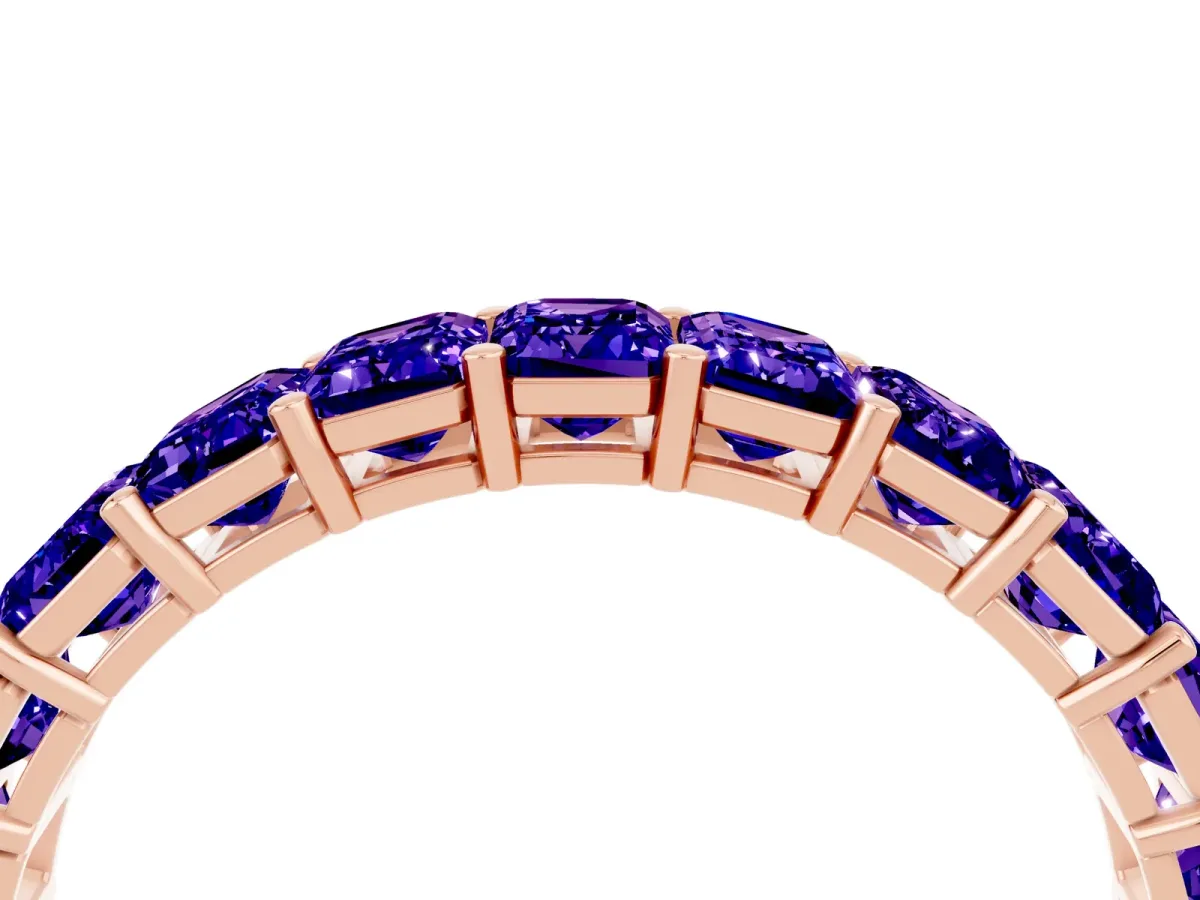 Emerald Cut Tanzanite Eternity Band with Shared Prong Setting Rose gold