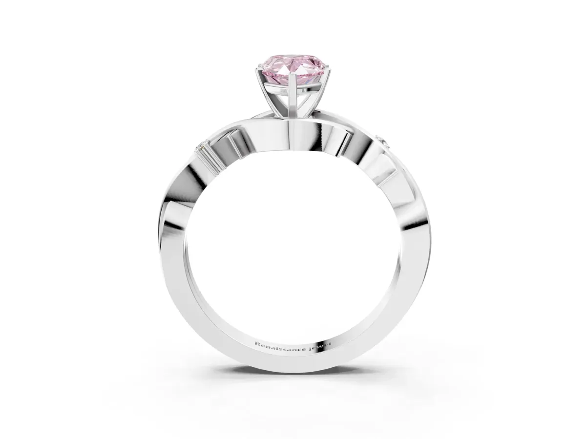 Fancy Pink Pear Cut Diamond Solitaire Ring with Twisted Band and Prong Setting Platinum