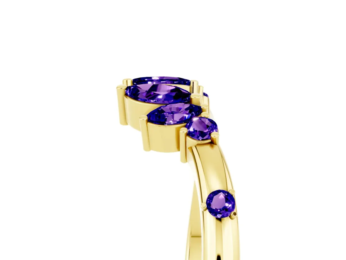 Open Marquise Cluster Tanzanite Band with Prong Setting Yellow gold