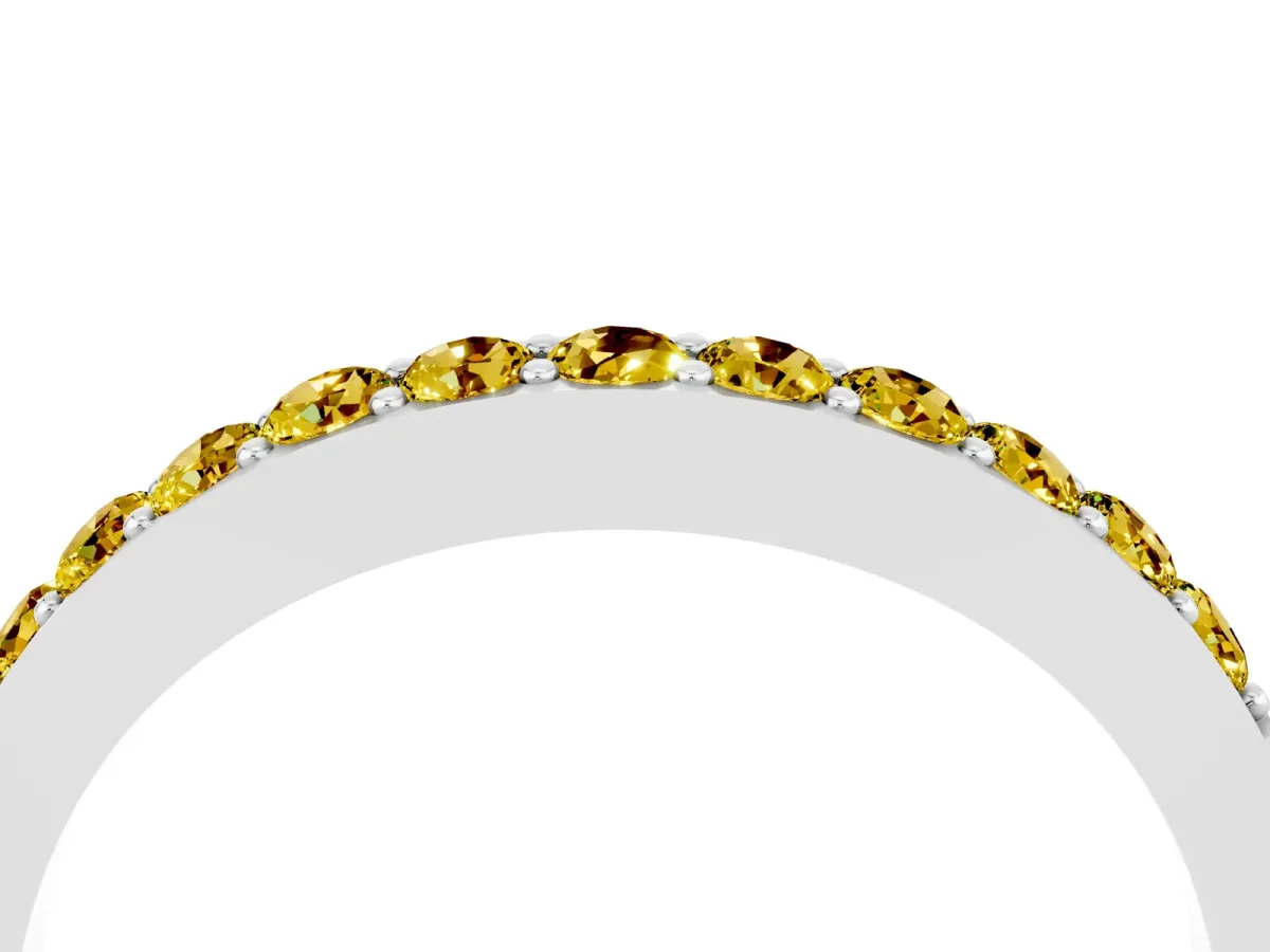 Round Yellow Sapphire Curved Wedding Band with Channel Setting Platinum