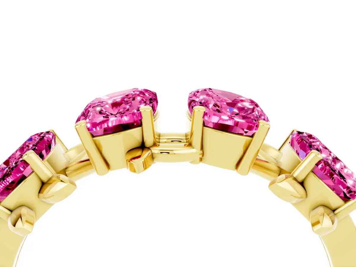 Emerald Cut Pink Sapphire Prong-Set Half Eternity Band Yellow gold
