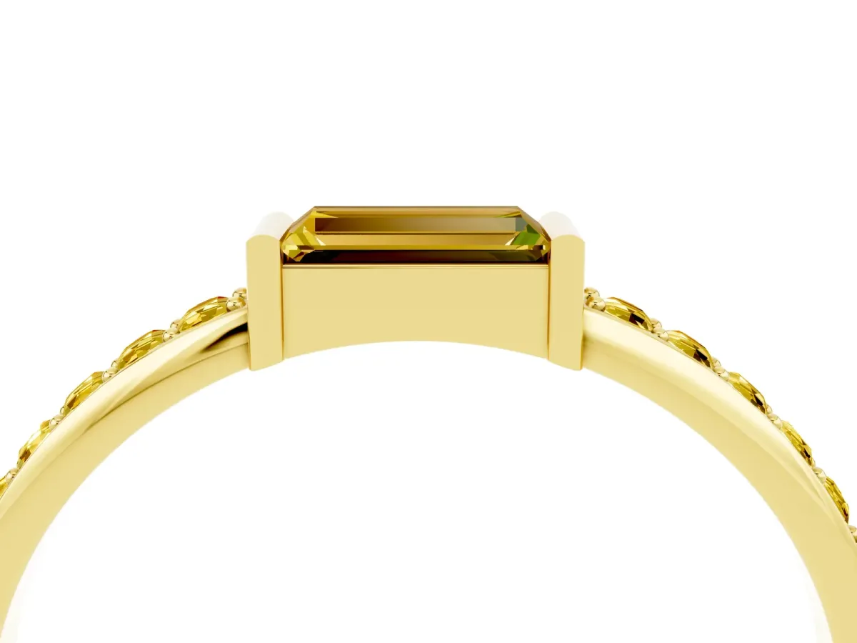 Baguette Yellow Sapphire Pavé Band with Bar Setting Yellow gold
