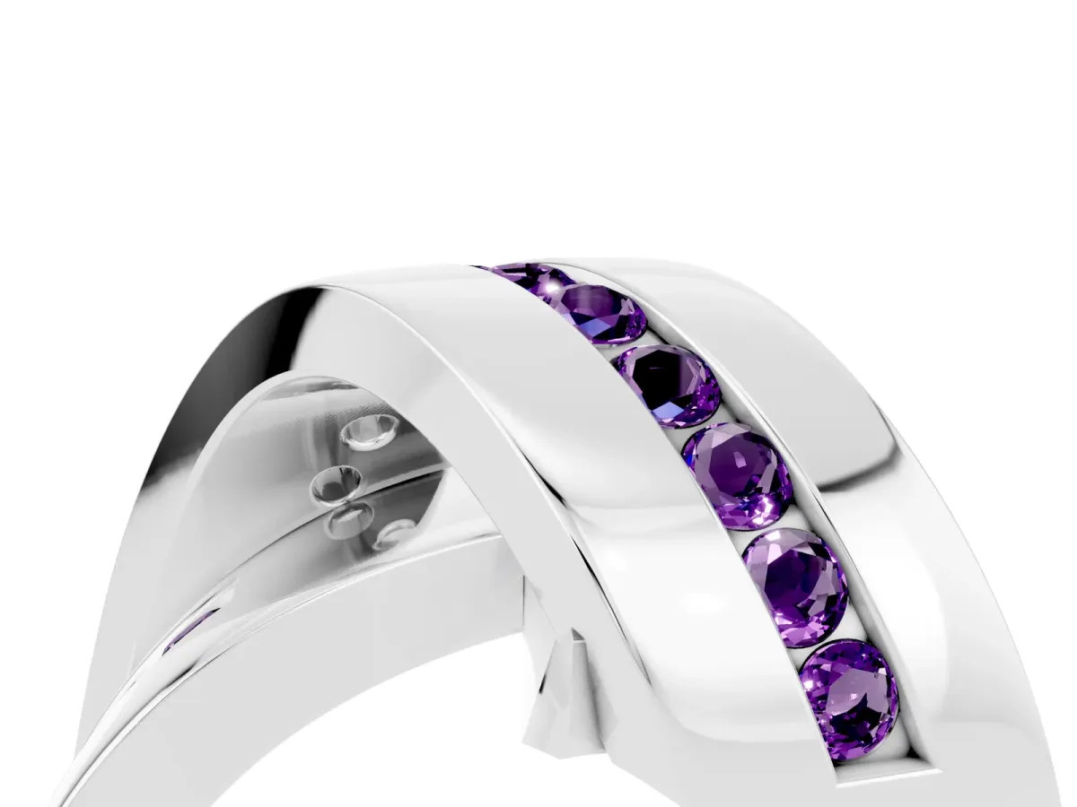 Pavé Round Amethyst Crossover Band with Channel Setting White gold