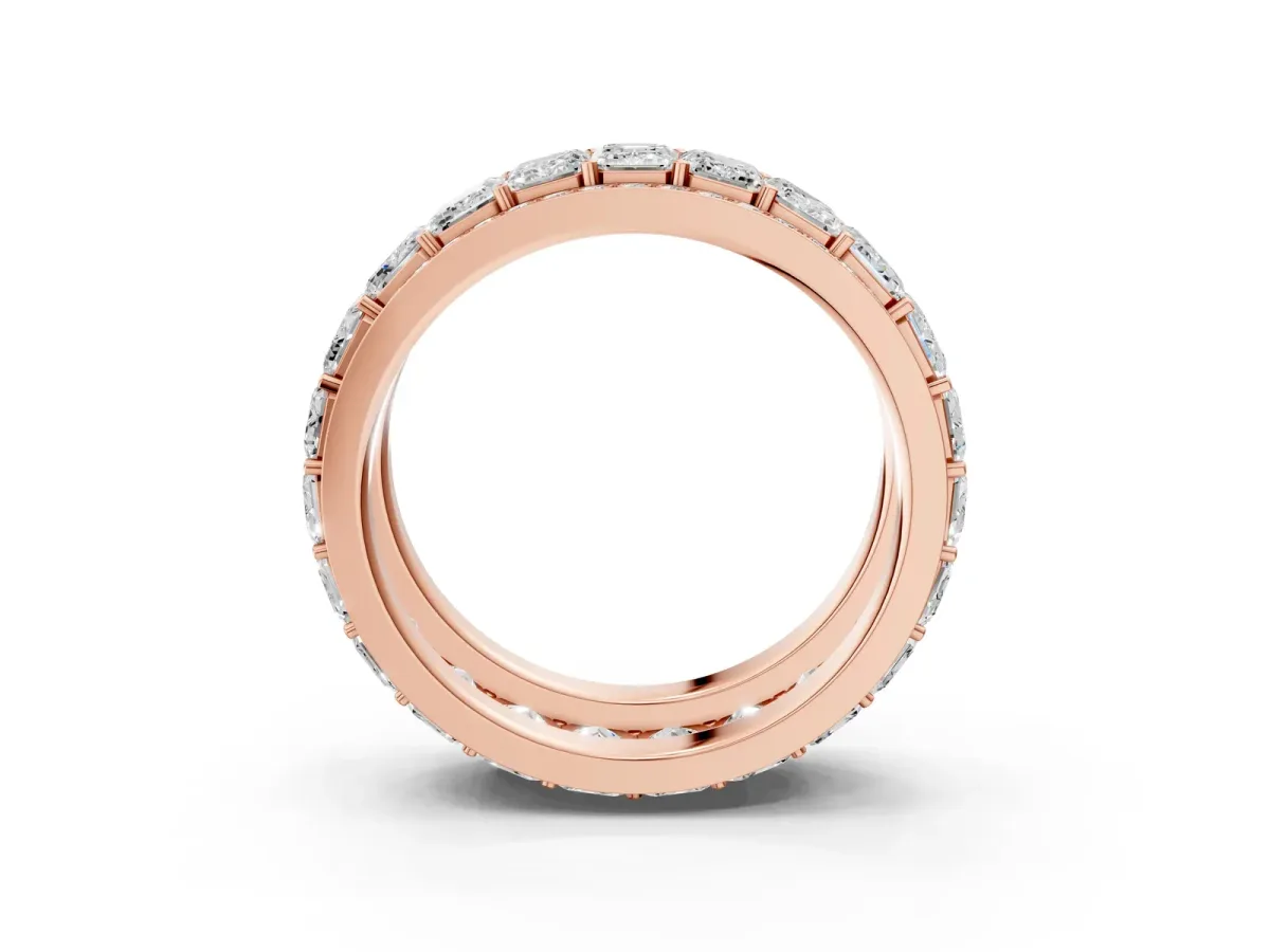 Emerald Cut and Round Diamond Multi-Row Mens Band Rose gold