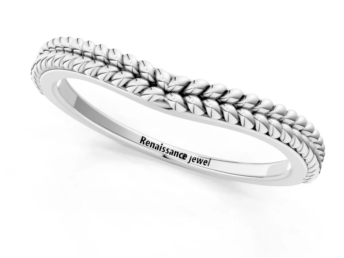 Braided Milgrain White Gold Contour Band White gold