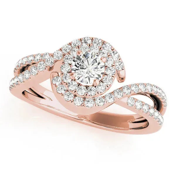 Round Cut Halo Twist Band Solitaire Prong Setting Rose gold
