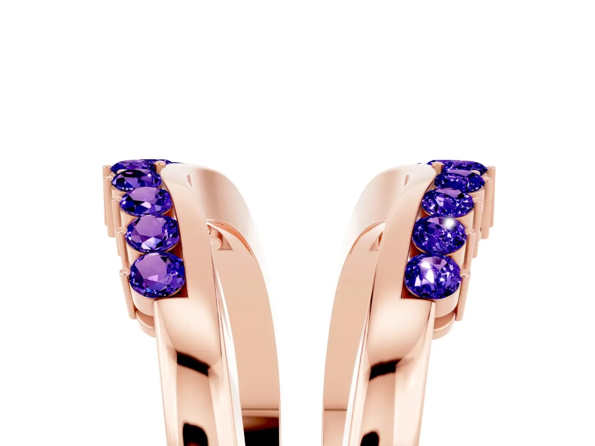 Round Tanzanite Chevron Contour Band with Prong Setting Rose gold