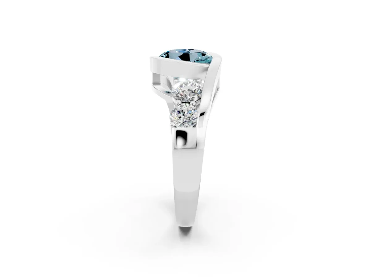 Bezel Set Round Cut Aquamarine Bypass Ring with Round Accents Platinum