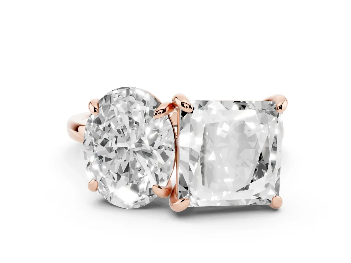 Oval and Princess Toi Moi Ring with Prong Setting and Plain Band Rose gold