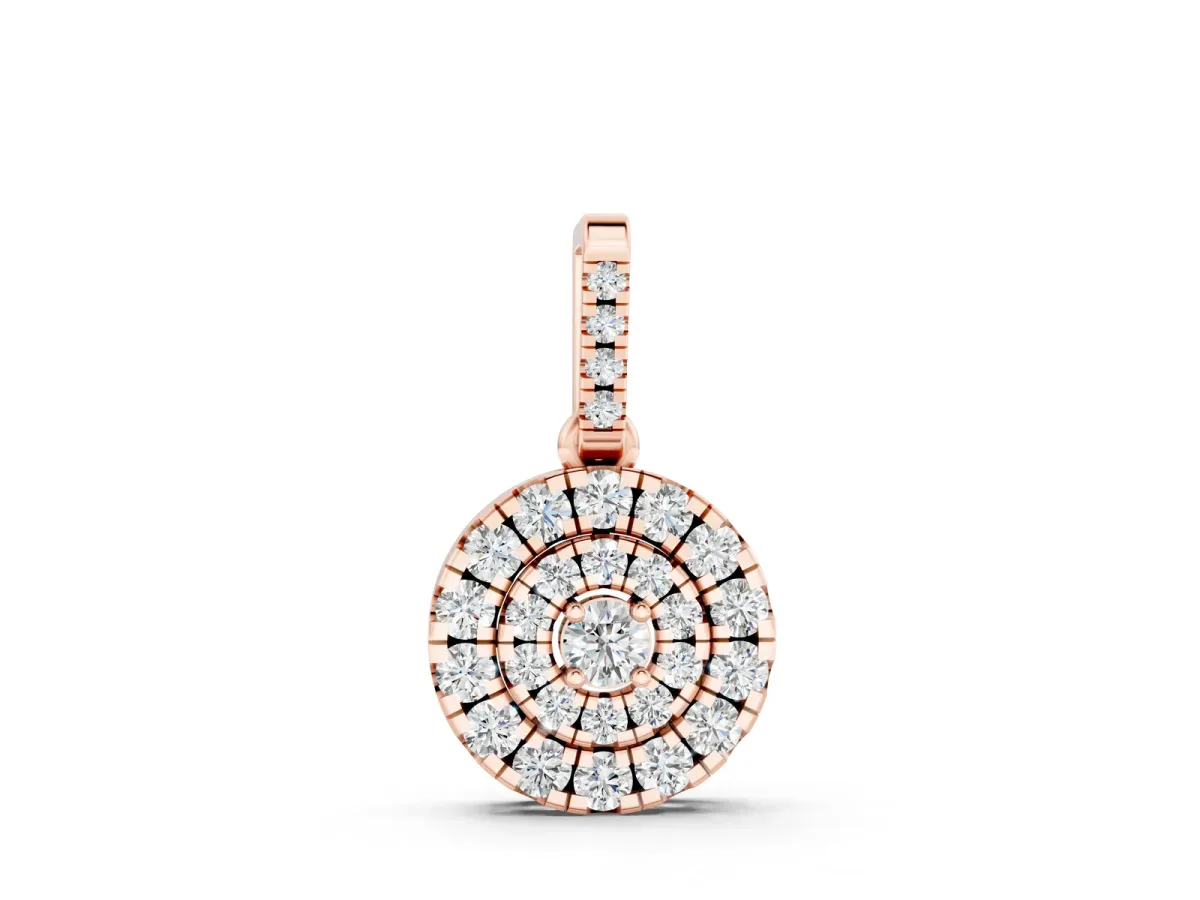 Round Double Halo Diamond Pendant with Pavé Setting Rose gold