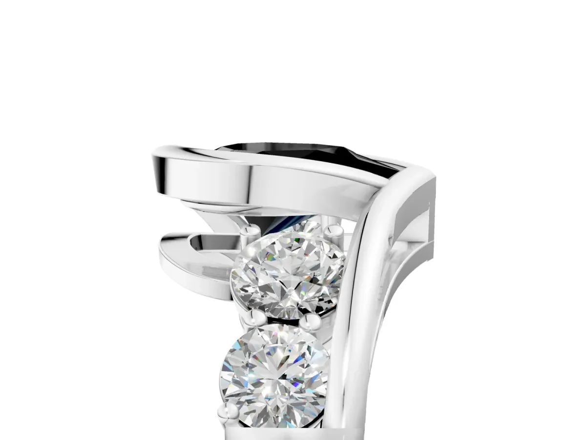 Fancy Black Bezel Set Pear Cut Diamond Bypass Ring with Round Accents Silver