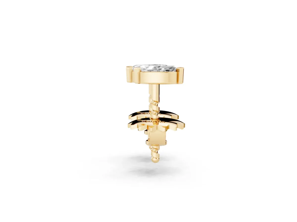Marquise Diamond Two Stone Stud Earrings Yellow gold