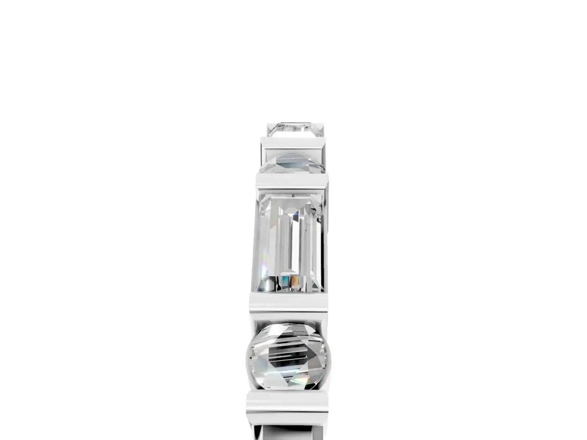 Baguette and Round Diamond Channel Set Half Eternity Band with Bar Prong Setting White gold