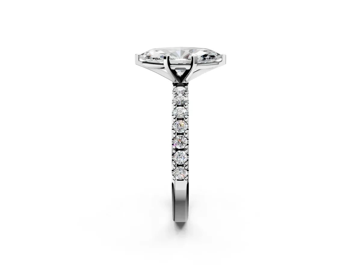 Marquise Cut Diamond Solitaire Pavé Band with Four-Prong Setting Silver