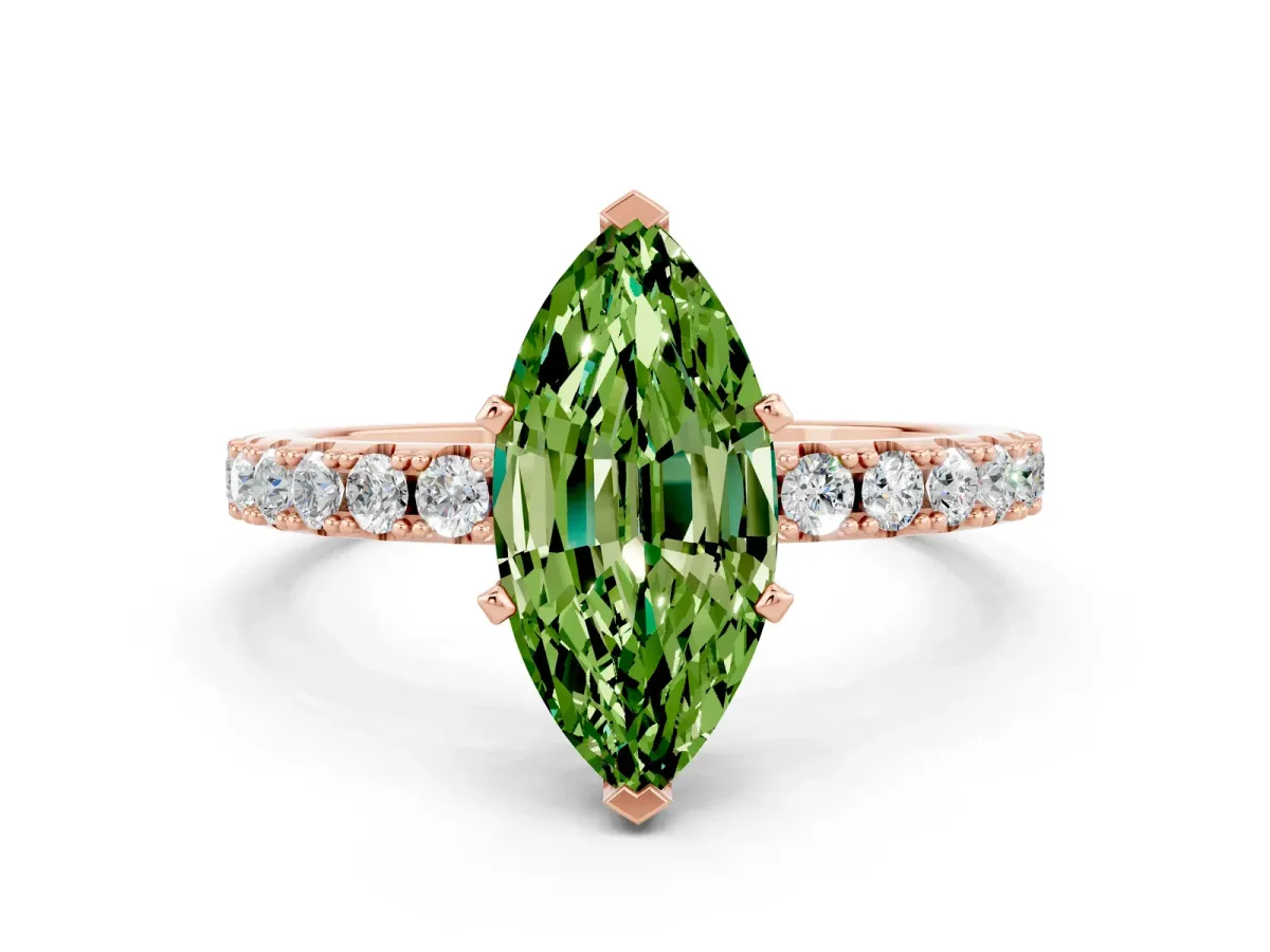 Marquise Cut Peridot Solitaire Pavé Band with Four-Prong Setting Rose gold