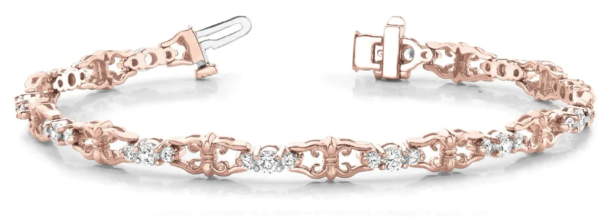 Round Diamond Tennis Bracelet with Fleur-de-Lis Prong Setting Rose gold