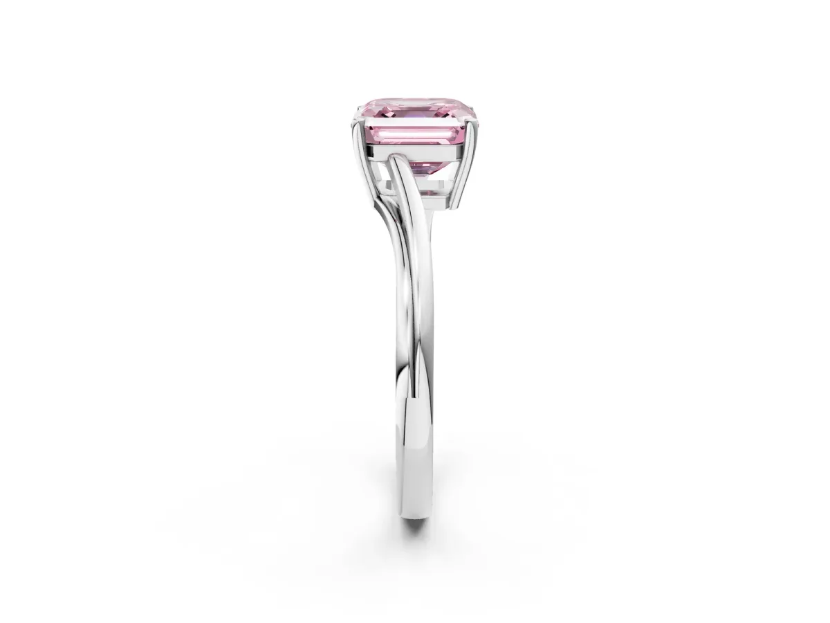Fancy Pink Asscher Cut Cut Solitaire Twist Band Ring with Four-Prong Setting Platinum