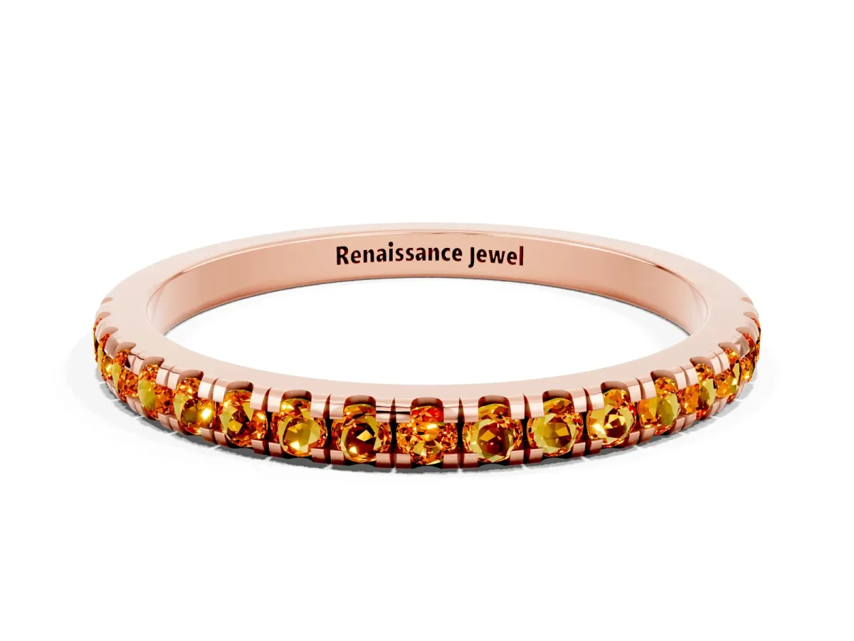 Pavé Round Citrine Half Eternity Band with Shared Prong Setting Rose gold