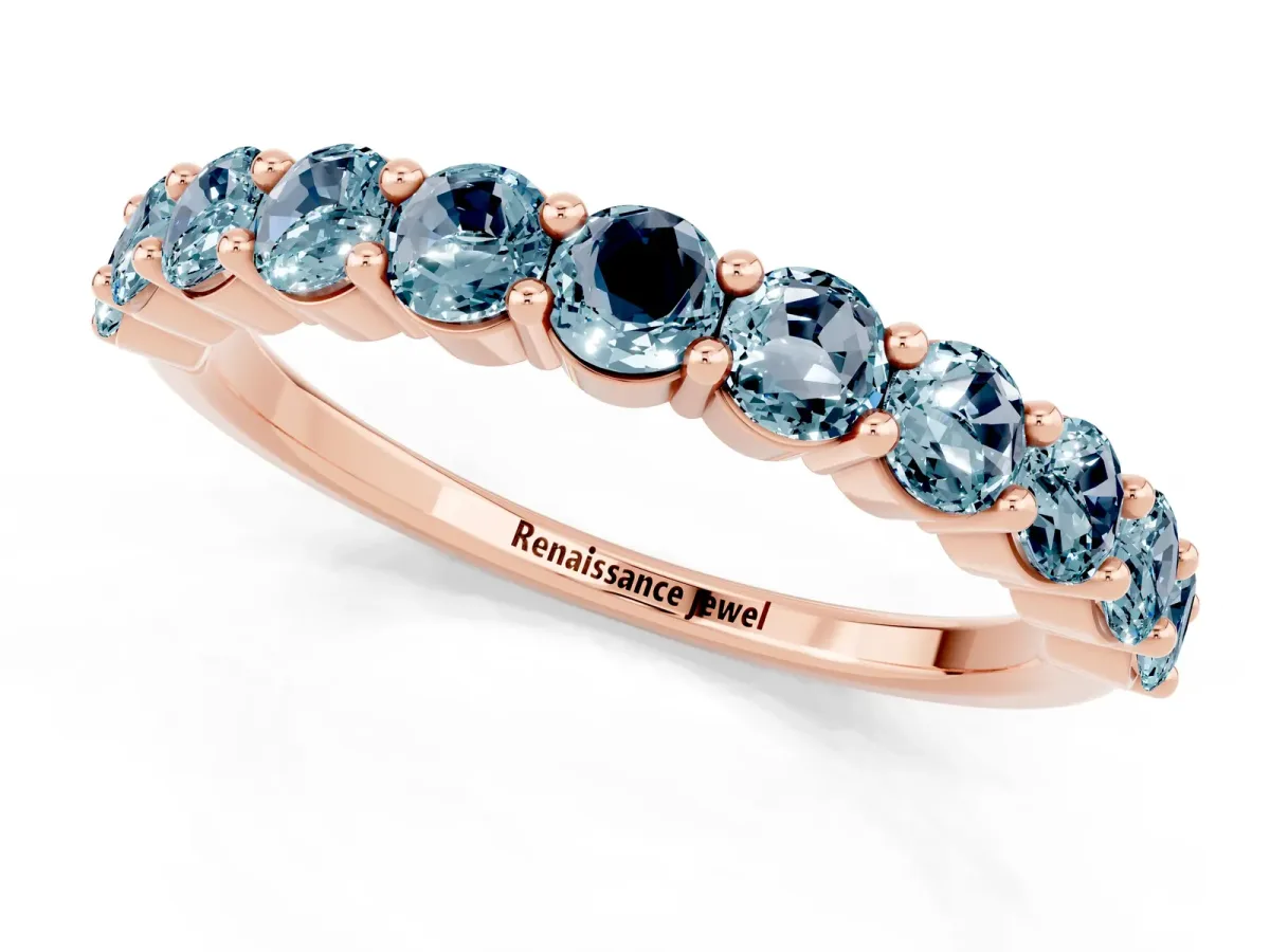 Round Aquamarine Half Eternity Band with Prong Setting Rose gold