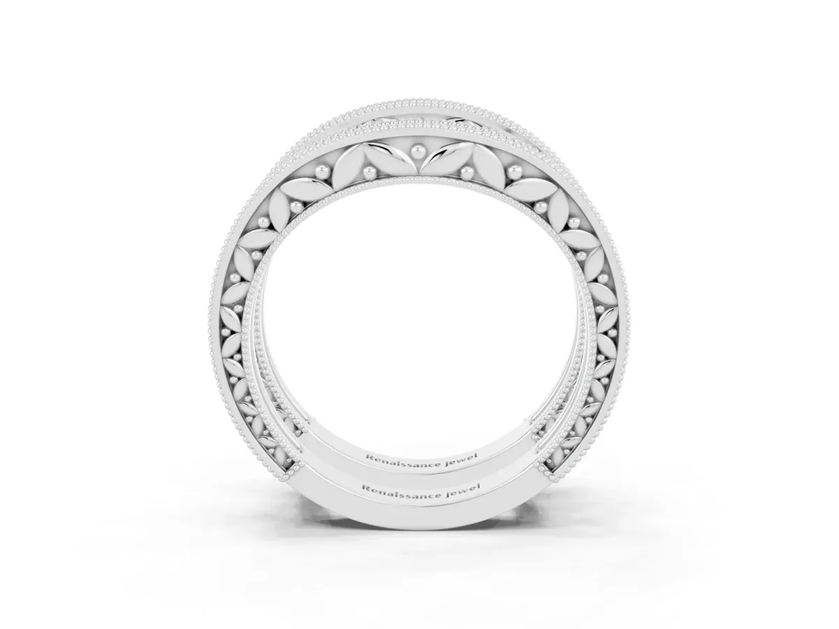 Round Aquamarine Milgrain Eternity Band with Channel Setting Silver