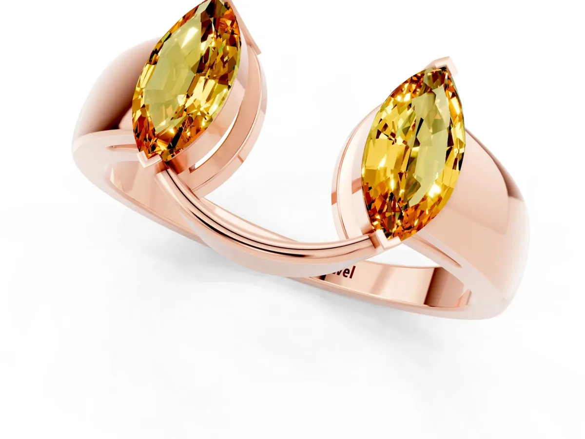 Marquise Citrine Open Band Ring with Tension Setting Rose gold