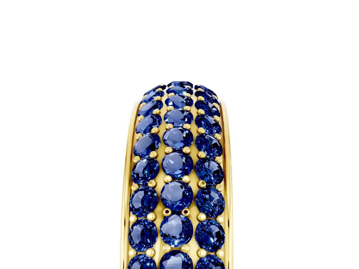 Three-Row Round Blue Sapphire Eternity Band with Shared Prong Setting Yellow gold