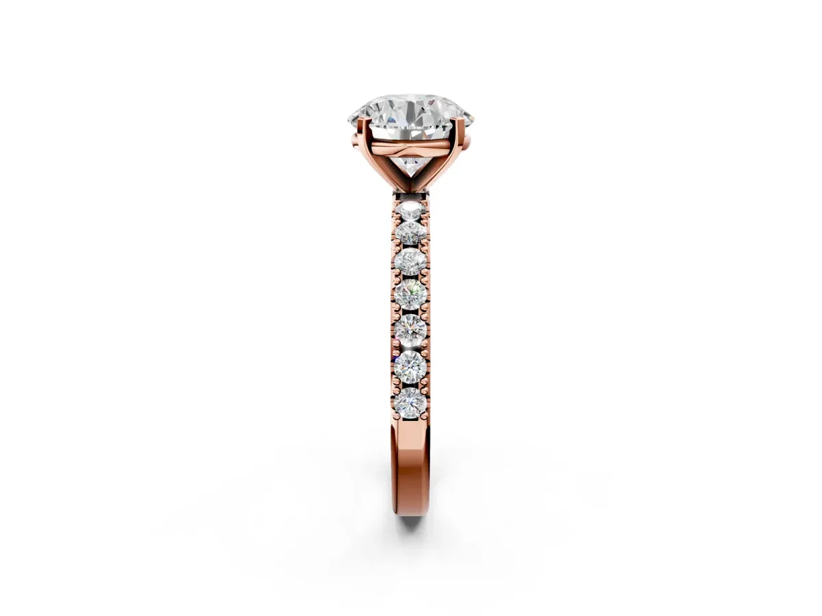 Round Cut Diamond Solitaire Pavé Band with Four-Prong Setting Rose gold