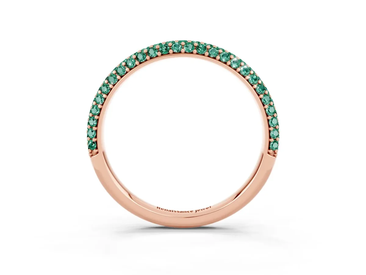Round Green Sapphire Pavé Eternity Band with Shared Prong Setting Rose gold