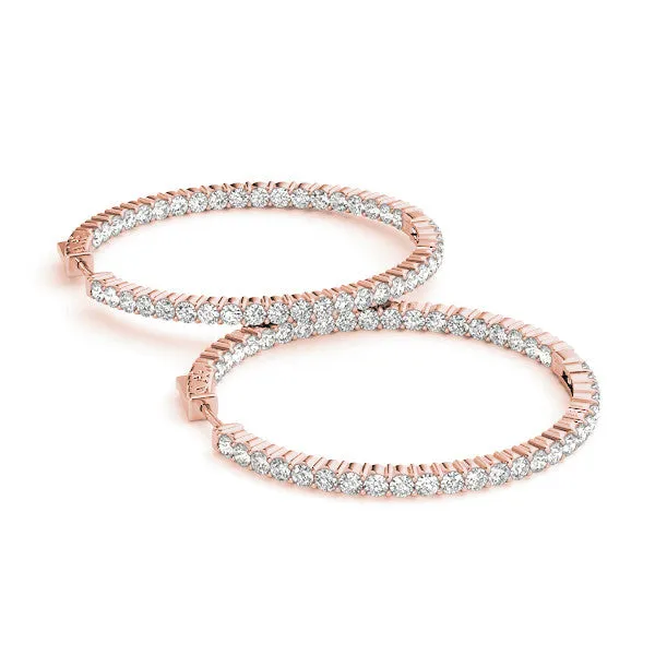 Round Diamond Eternity Hoop Earrings with Pavé Setting and Shared Prong Rose gold
