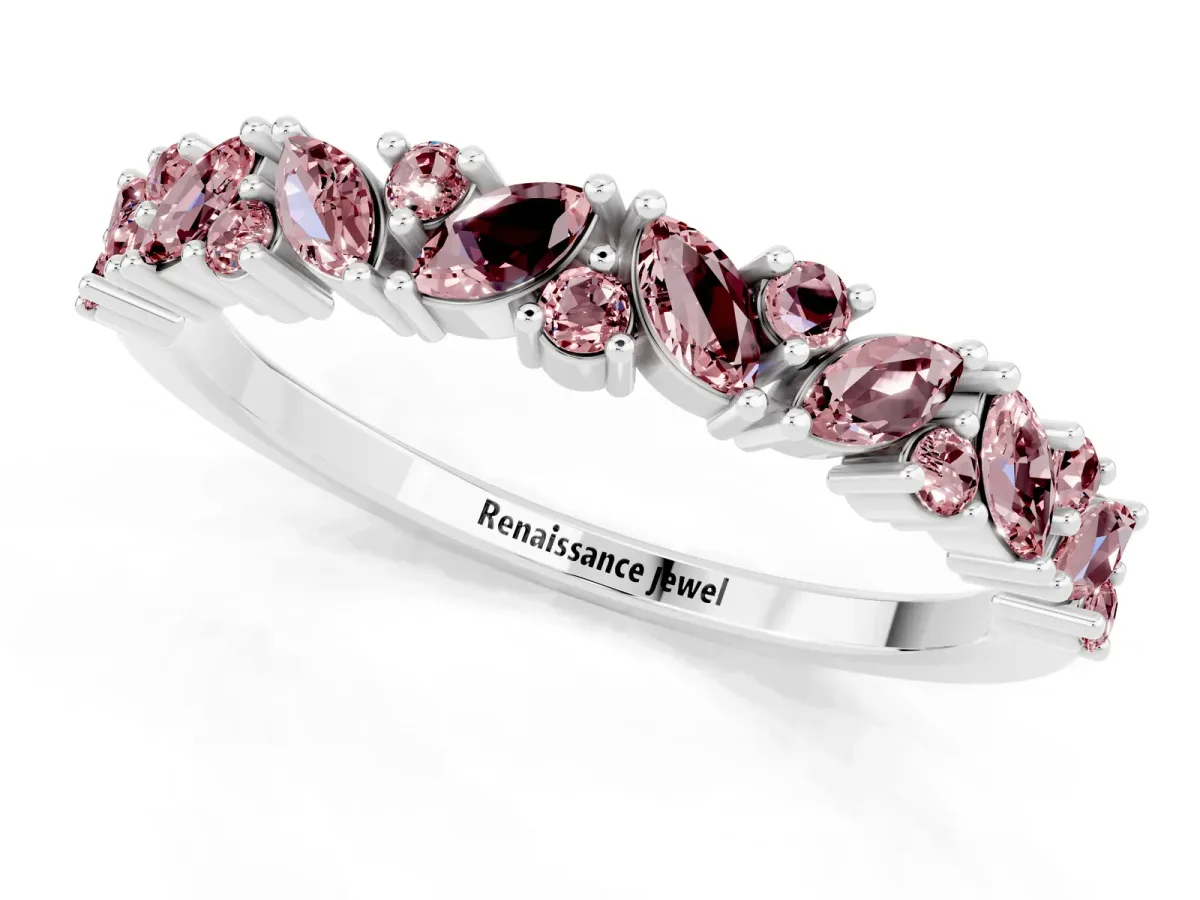 Marquise and Round Morganite Vine Eternity Band with Prong Setting Silver