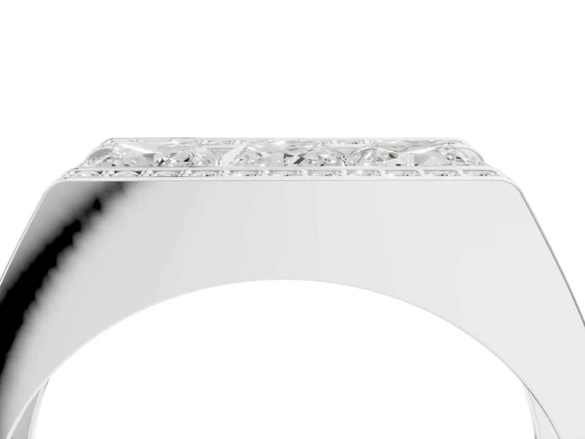 Princess and Round Diamond Channel Pavé Mens Band Silver