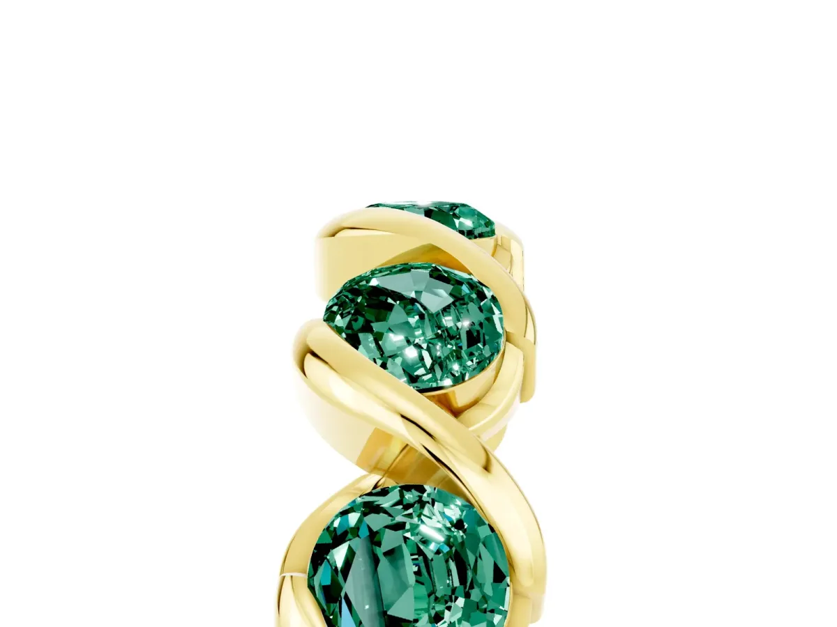 Round Green Sapphire Wave Band with Channel Setting and Shared Prongs Yellow gold