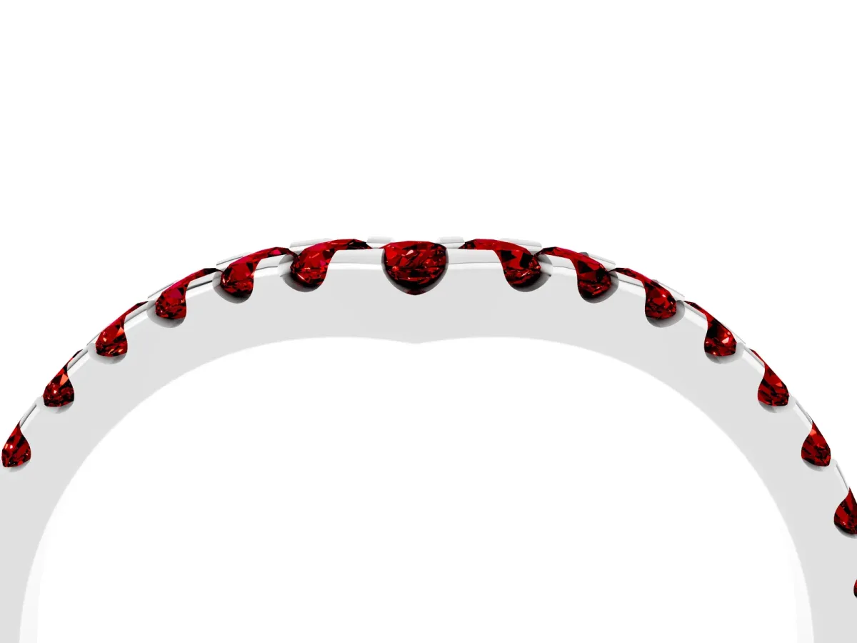 Pavé Round Ruby Chevron Band with Shared Prong Setting Silver