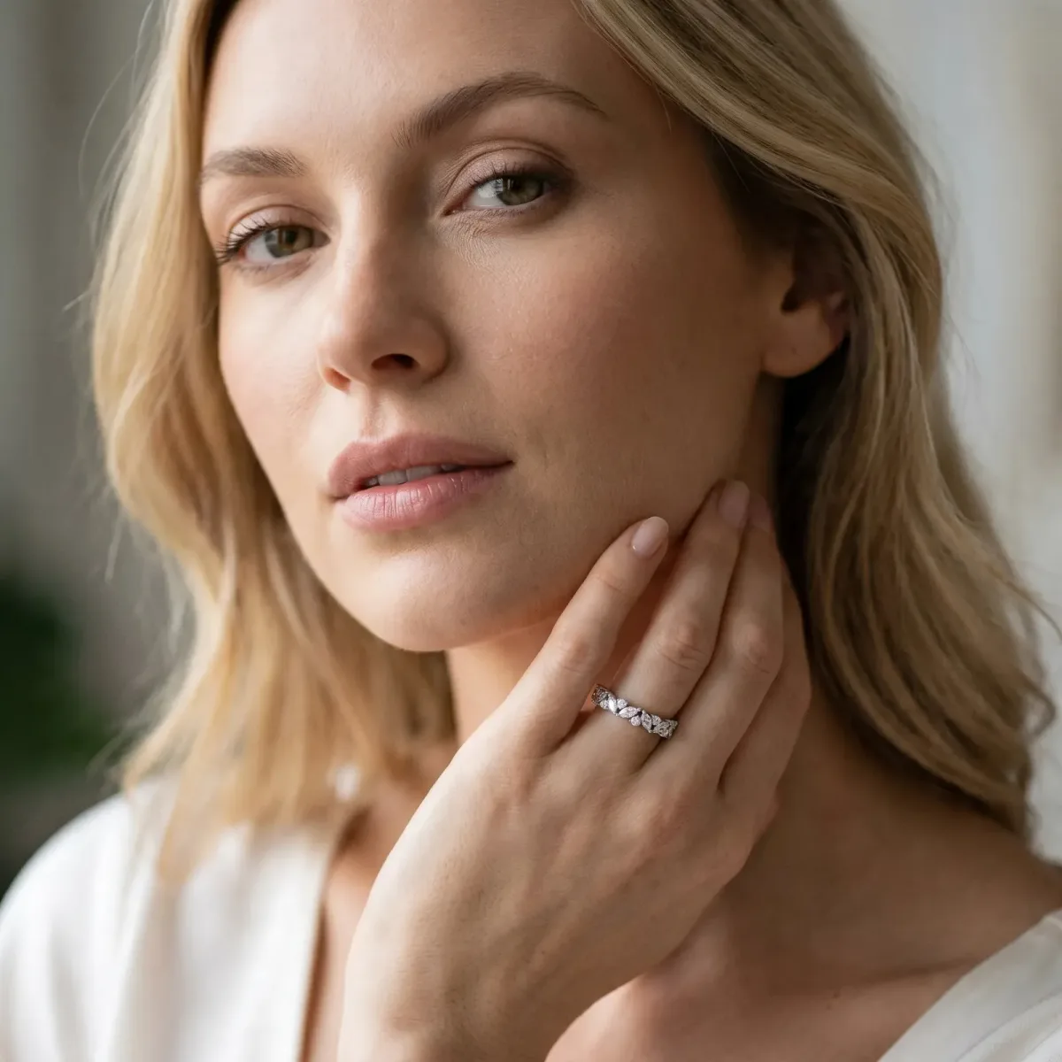 Marquise and Round Diamond Vine Eternity Band with Prong Setting Silver