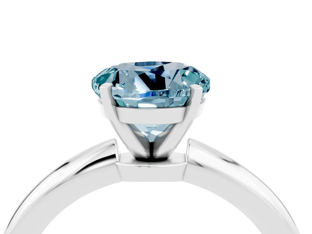 Round Cut Aquamarine Solitaire Ring with Six-Prong Setting and Classic Band Silver