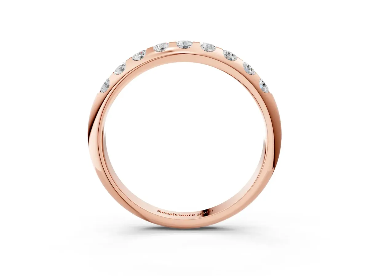 Round Cut Diamond Half-Eternity Band with Shared Prong Setting Rose gold