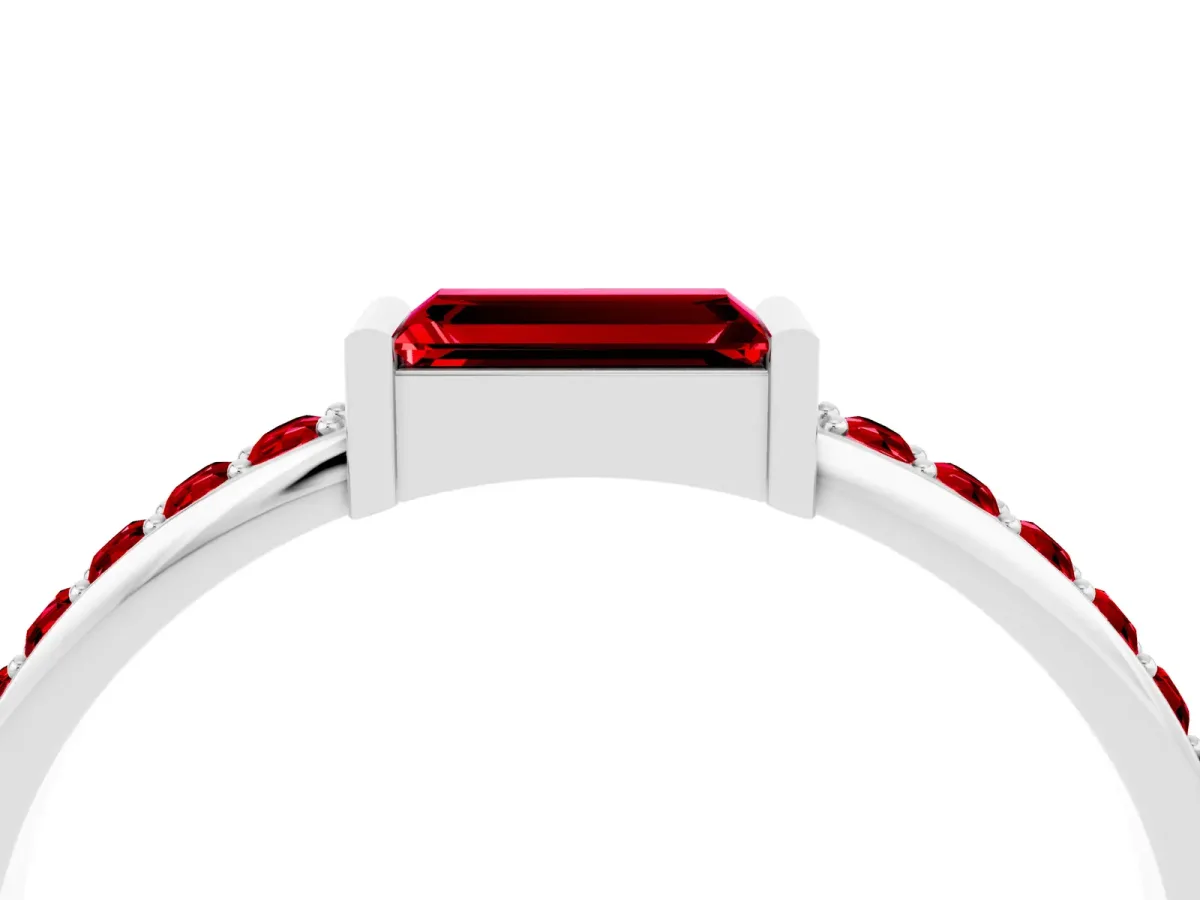Baguette Ruby Pavé Band with Bar Setting Silver