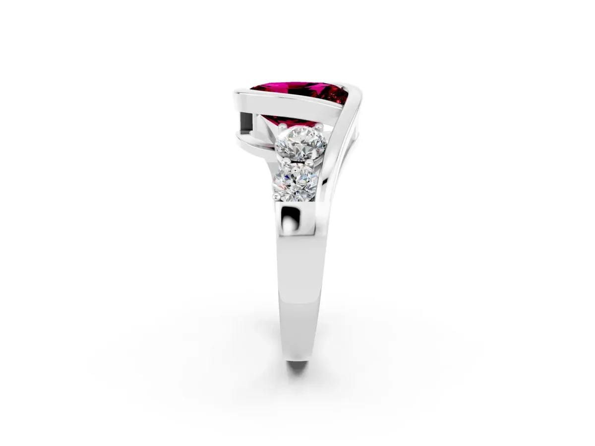 Bezel Set Oval Cut Garnet Bypass Ring with Round Accents Platinum