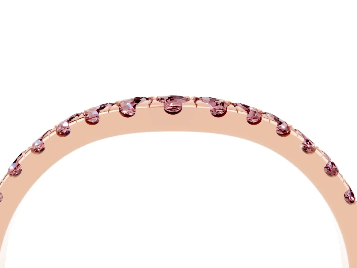 Curved Pavé Round Morganite Wedding Band with Shared Prong Setting Rose gold